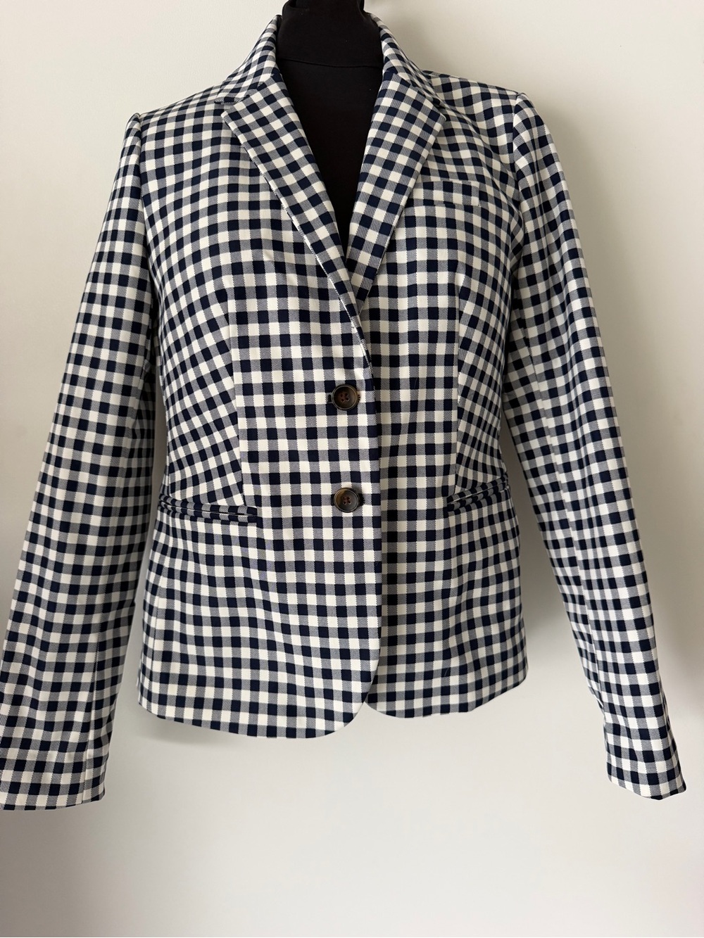 J.Crew Classic Gingham Two-Button Tailored Blazer NWT Navy White SZ XS preppy